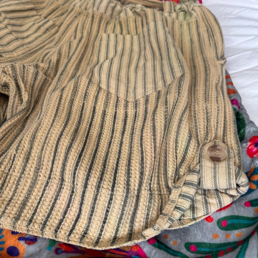 FP One Free People Striped Paperbag Shorts Tan Black Boho Cotton Waffle Small - Picture 9 of 14